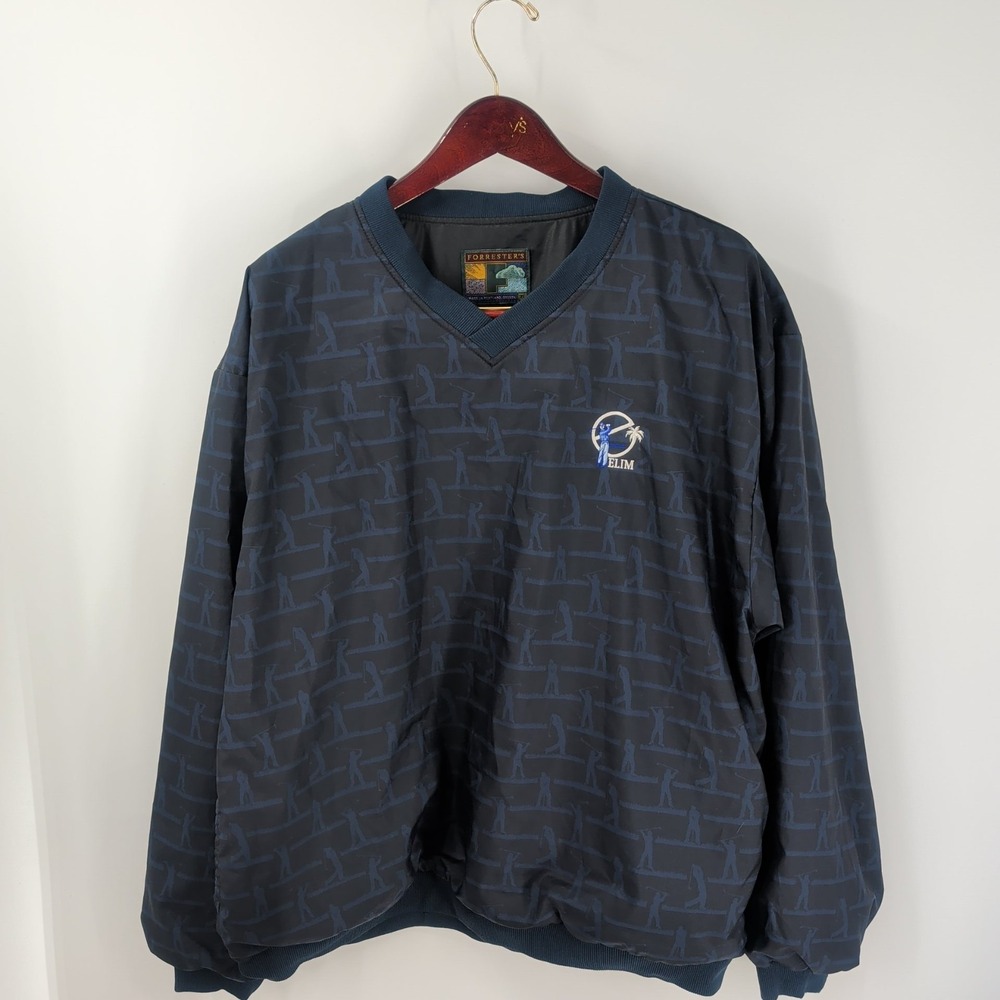 Vtg 90s Forrester's Outerwear Elim Golf Logo Windbreaker Jacket Navy‎ Blue XL
